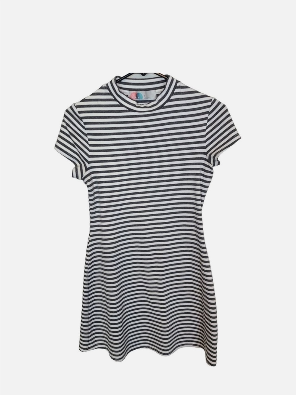 Free People Beach Womens S Gray White Striped Mock Neck Skater Mini Shift Dress